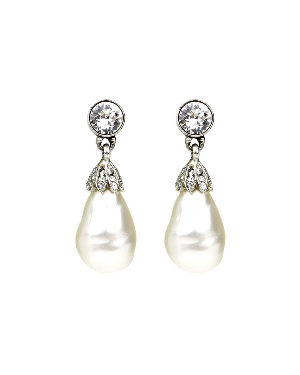 Baroque Glass-Pearl Crystal Drop Earrings